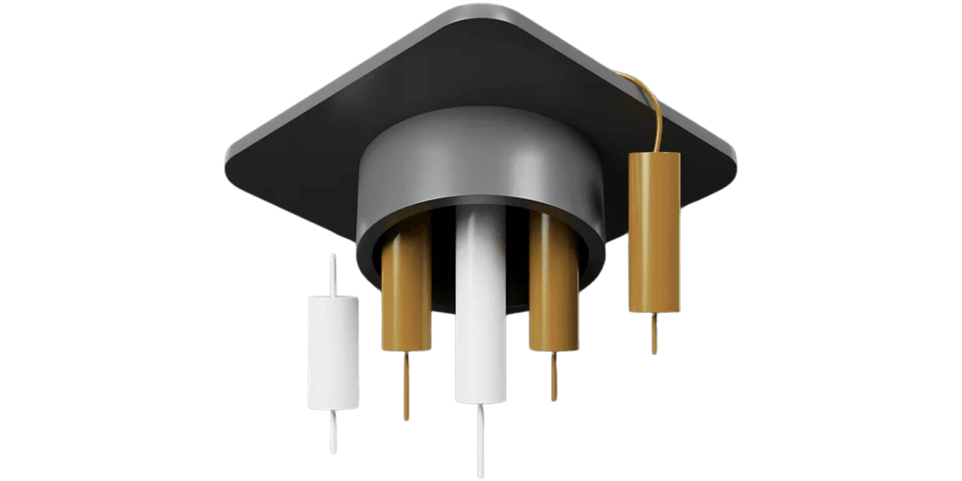 Graduation cap with candlestick chart
