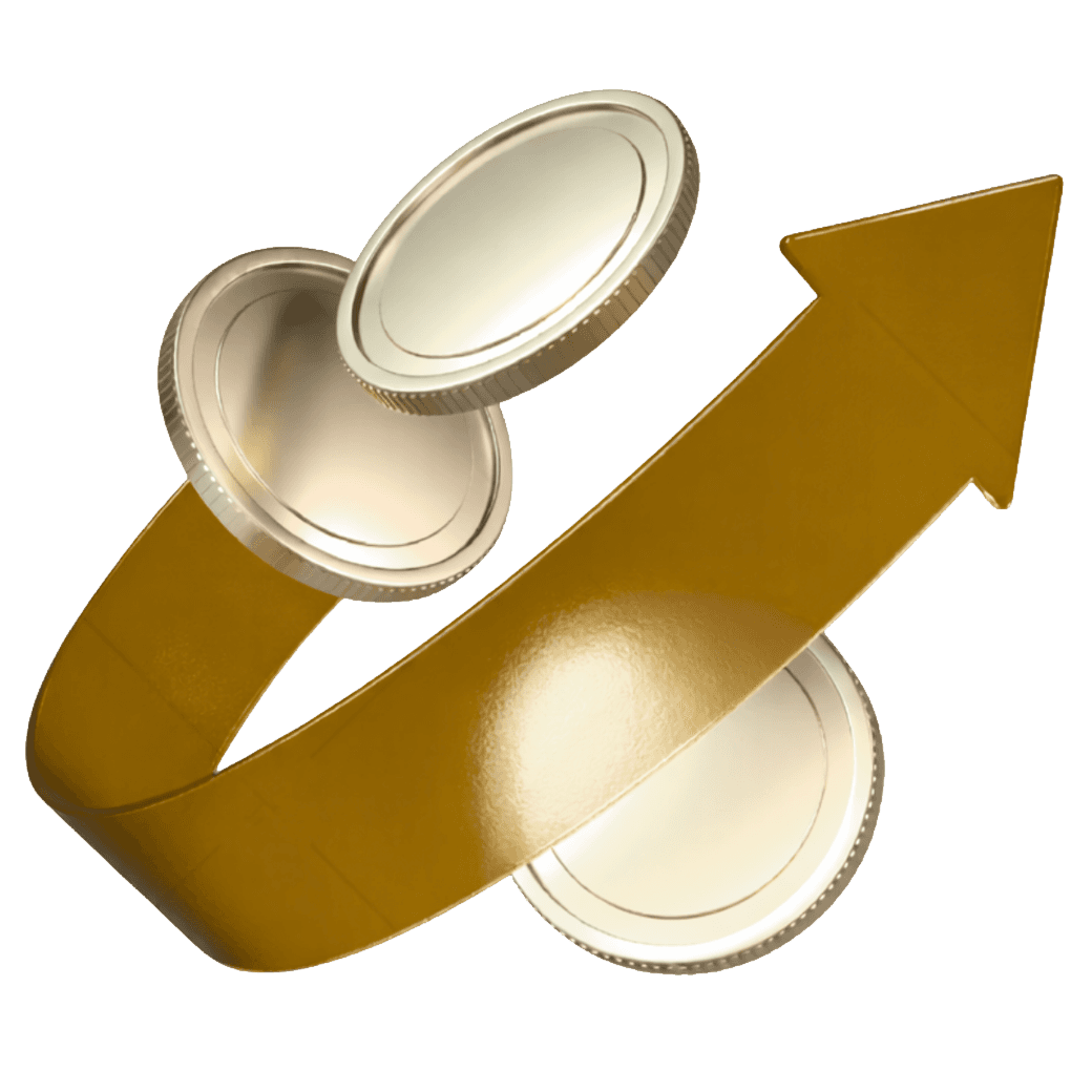 Gold coins with upward arrow