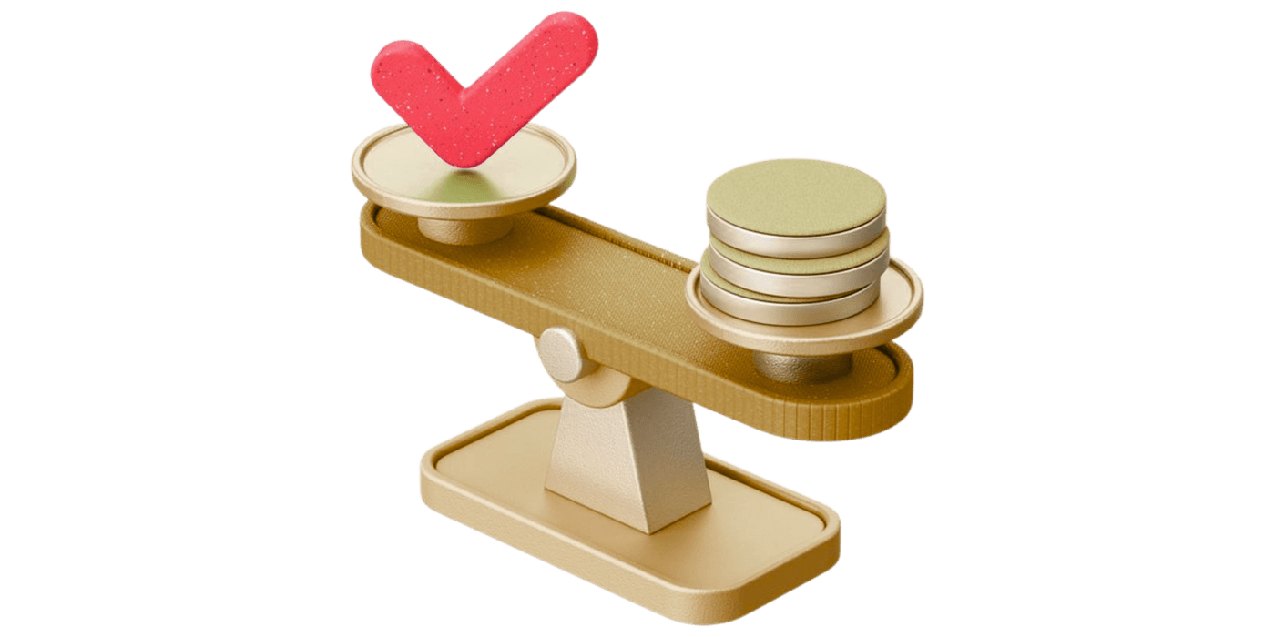 Balance scale with checkmark representing equities trading