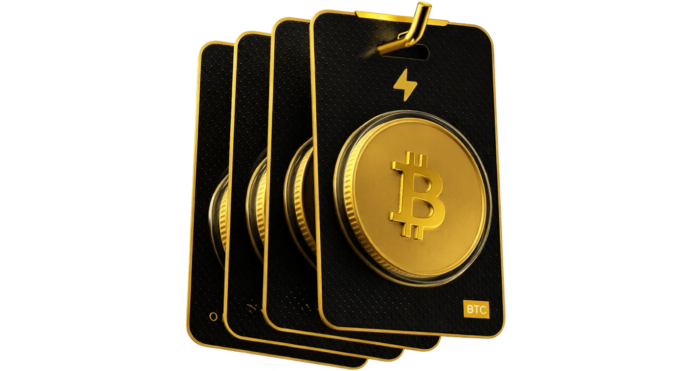 Bitcoin coins with golden rings representing cryptocurrency trading